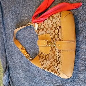 Coach Tan and Brown Signature Patterned Shoulder Bag
